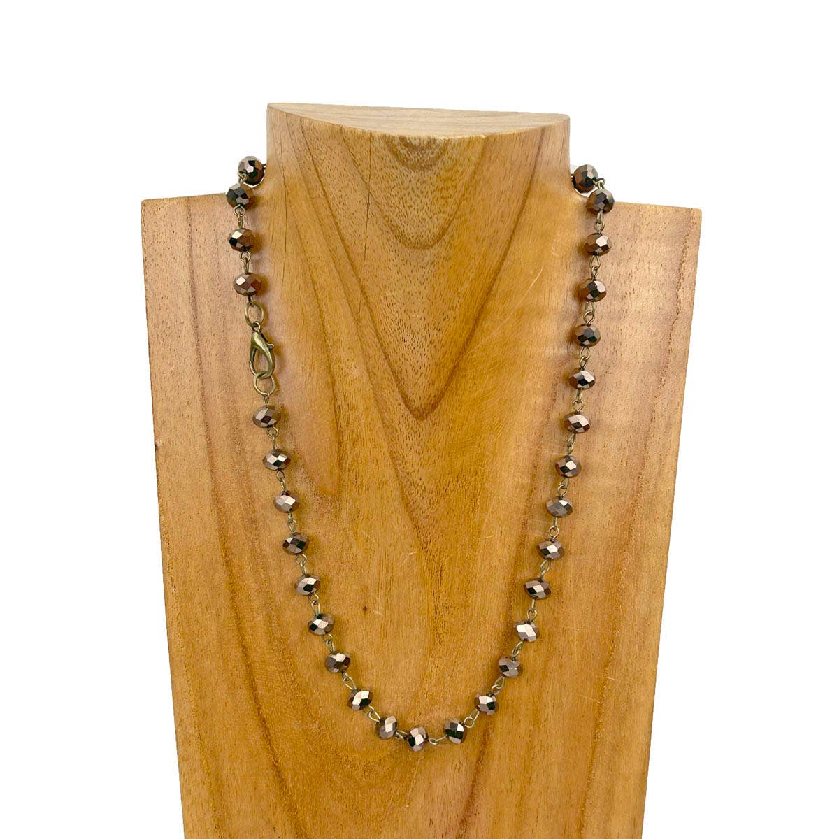 Western Elite Jewelry - Wholesale Beaded/Pearl Necklace - NKZ231116-48                17 Inches copper metal chain with green face cut crystal beads Necklace3