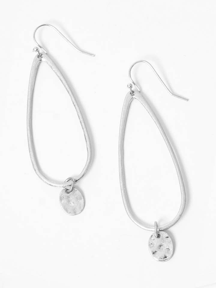 Metal Teardrop With Oval Disc Dangle Drop Earrings for wholesale by Wild Honey