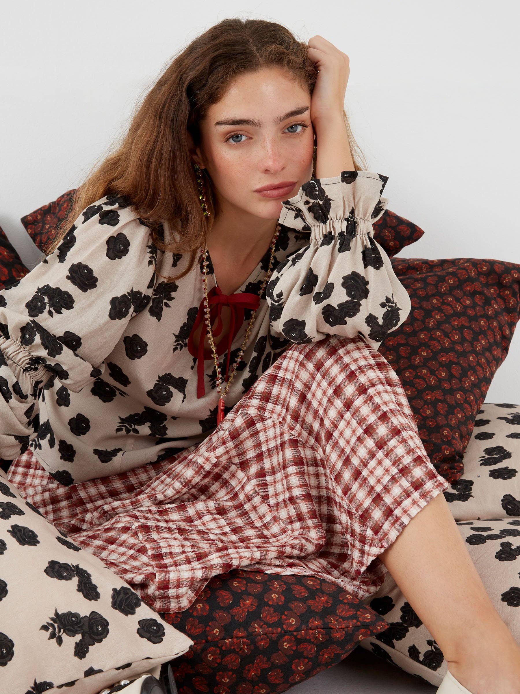 CARMEN SAYS - Vendita all'ingrosso Gonna - Donna - Gonna Lunga Rossa a Quadri Somnia6