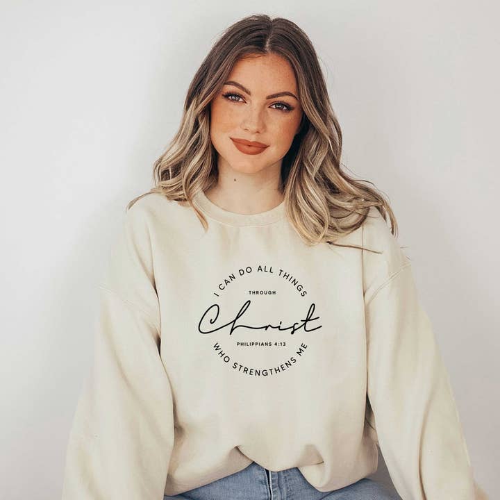 I Can Do All Things Through Christ Circle | Sweatshirt for wholesale by Uplifting Threads Co Wholesale