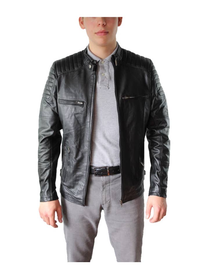 Urban 5884 Amsterdam | Leather jackets – wholesale Motorcykeljacka - Herr – Urban 5884 Ralph bikerjacka i lammskinn för herr i denimstil11