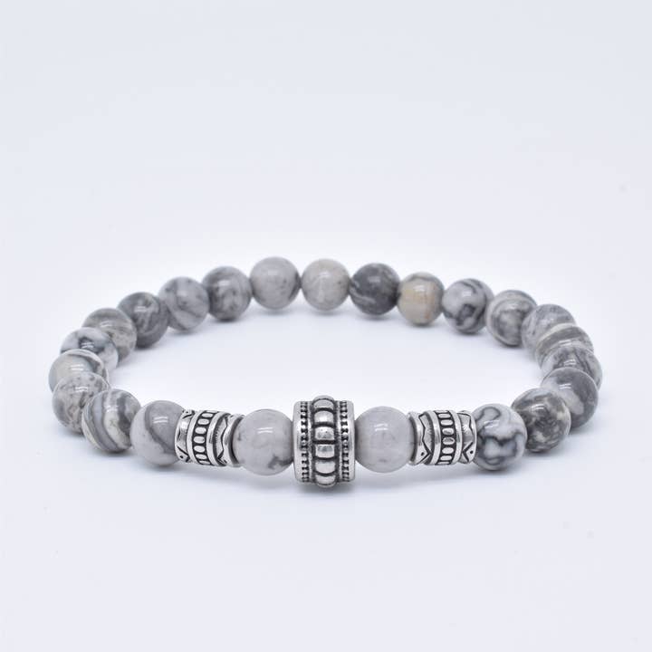 Kapyco - Vendita all'ingrosso Bracciale con perline - Bracciale da uomo elastico in acciaio inox con pietre naturali - BR1102063