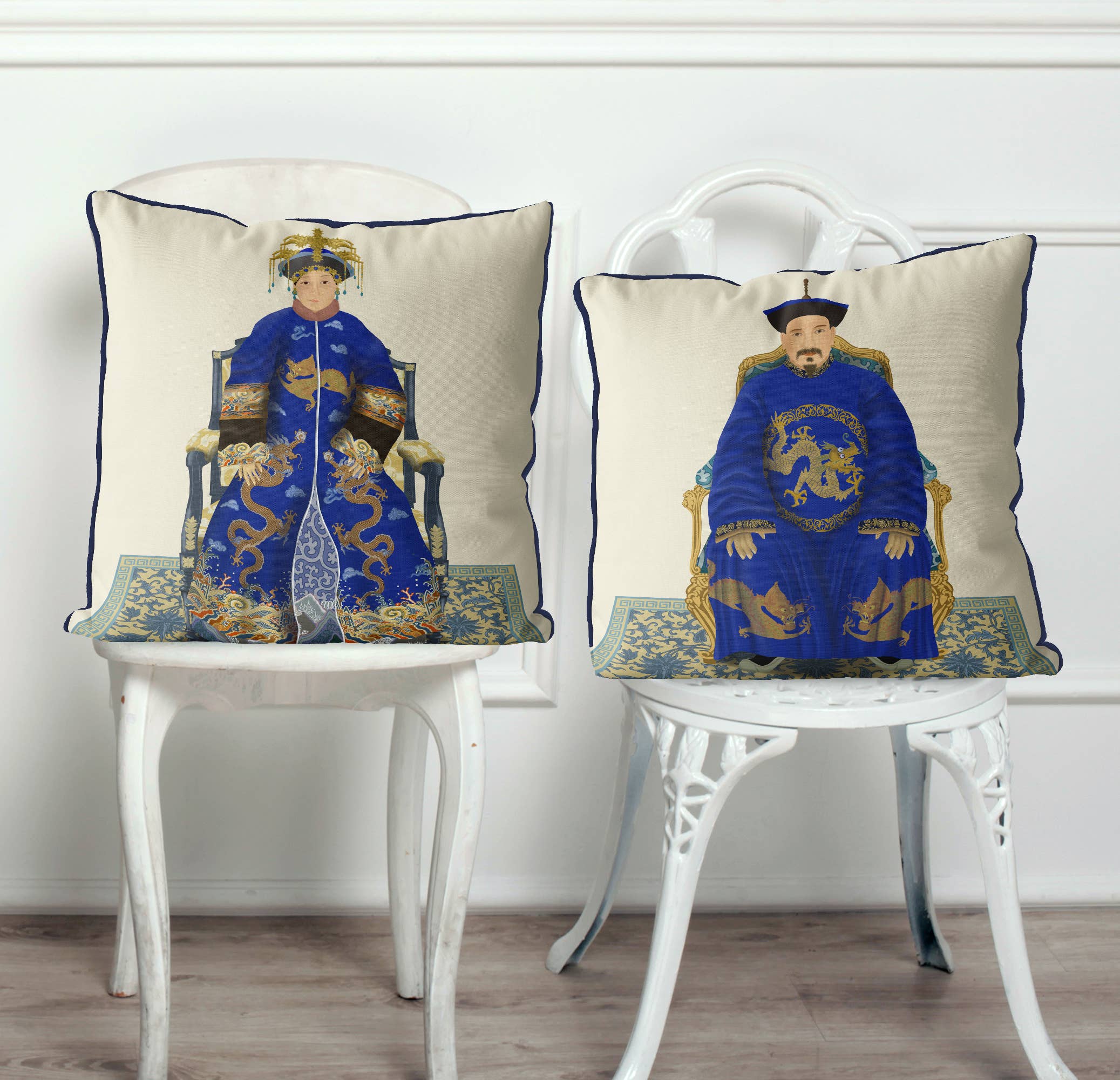 FabFunky Ltd - Wholesale Throw/Decorative Pillow - Chinese Emperor/Empress 2 Blue Chinoiserie pillow cushion4