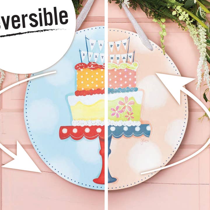 Crochet de porte d'anniversaire RÉVERSIBLE pour la vente par Songbird Grove Collection