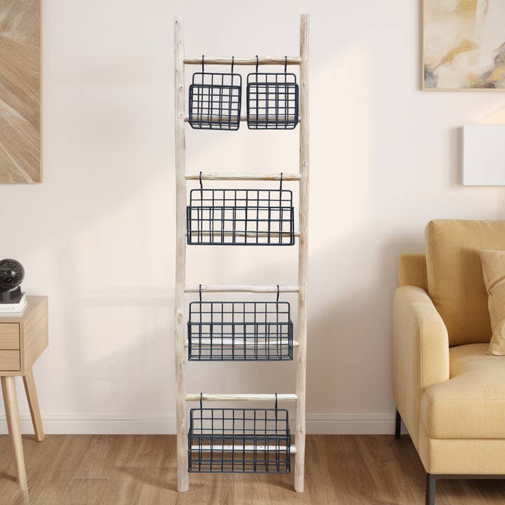 Paris Loft Inc - Wholesale Wall Mounted Shelf - Wooden Leaning Ladder Shelf2