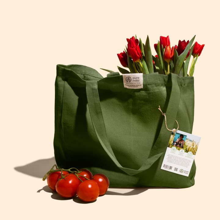 Pure Mitti - Wholesale Tote Bag - Unisex - Sustainability Love:Multi-Pocket Cotton Tote Sage Green
