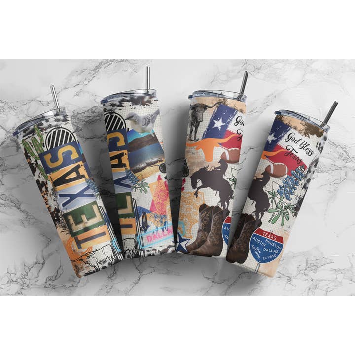 Gobelet Texas Collage de 20 oz avec paille en plastique et couvercle pour la vente par Tees of Paradise
