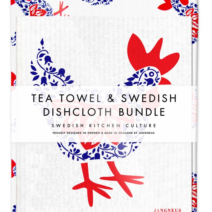 Esthetic Living - Vente Torchon - Ensemble de torchons et torchons suédois, poule, bleu 0