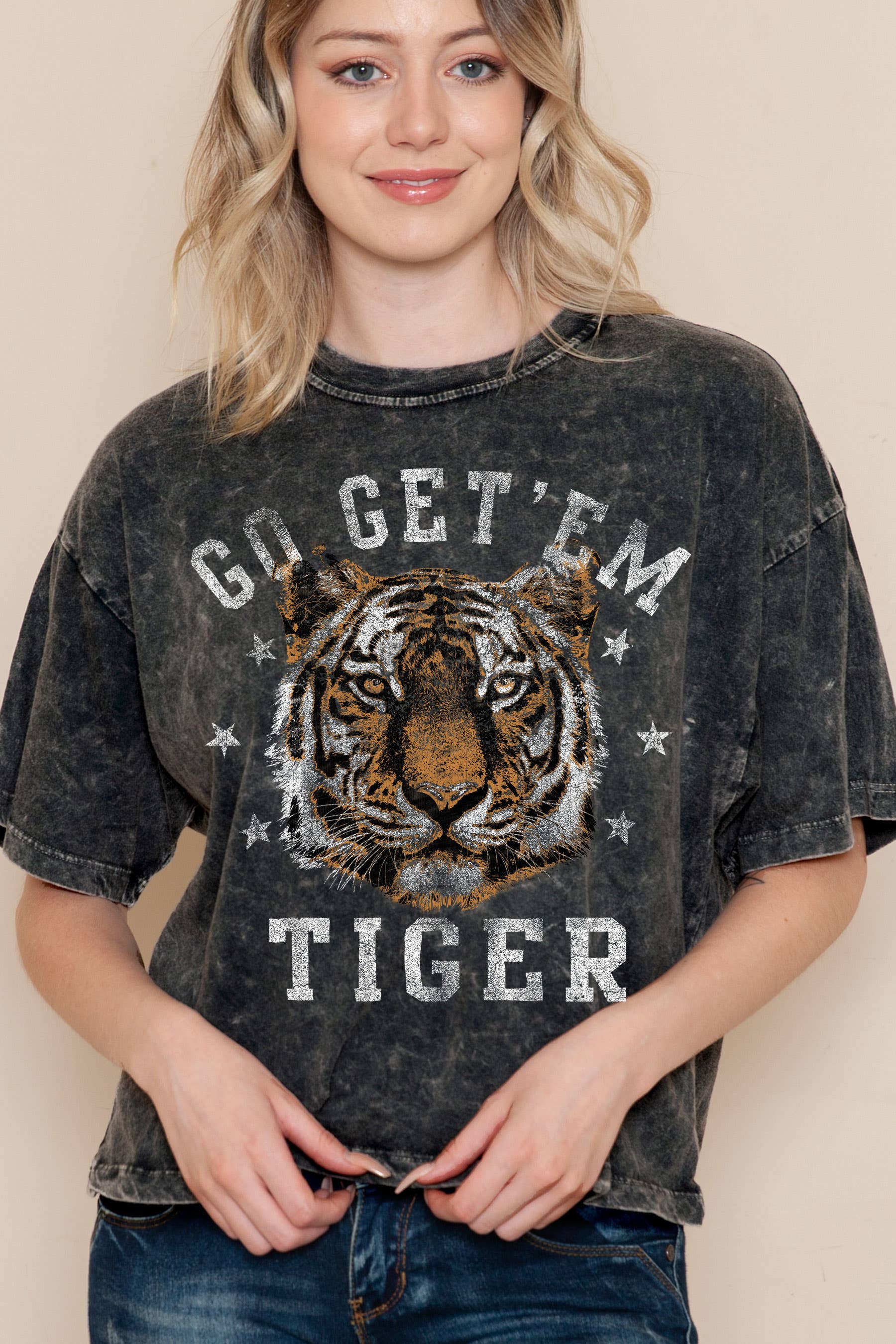 Charcoal Grey BT1407 CMT Tiger Go Get'em -Mineral Wash Cropped top for wholesale on Faire2