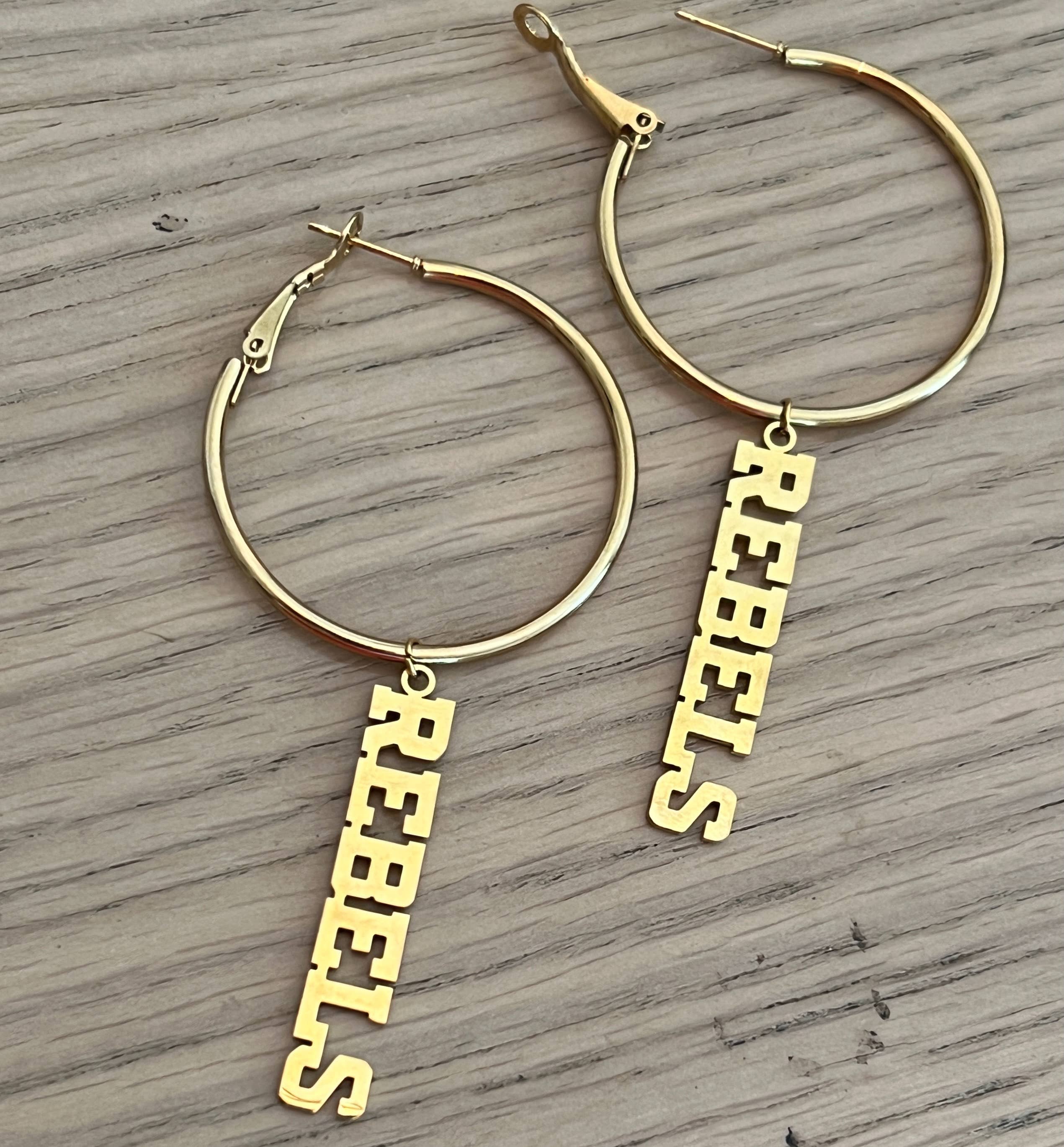 Steele Sloan Designs - Wholesale Dangle Earrings - Ole Miss Rebels Gold Hoop Pendant Earrings, Hypoallergenic1