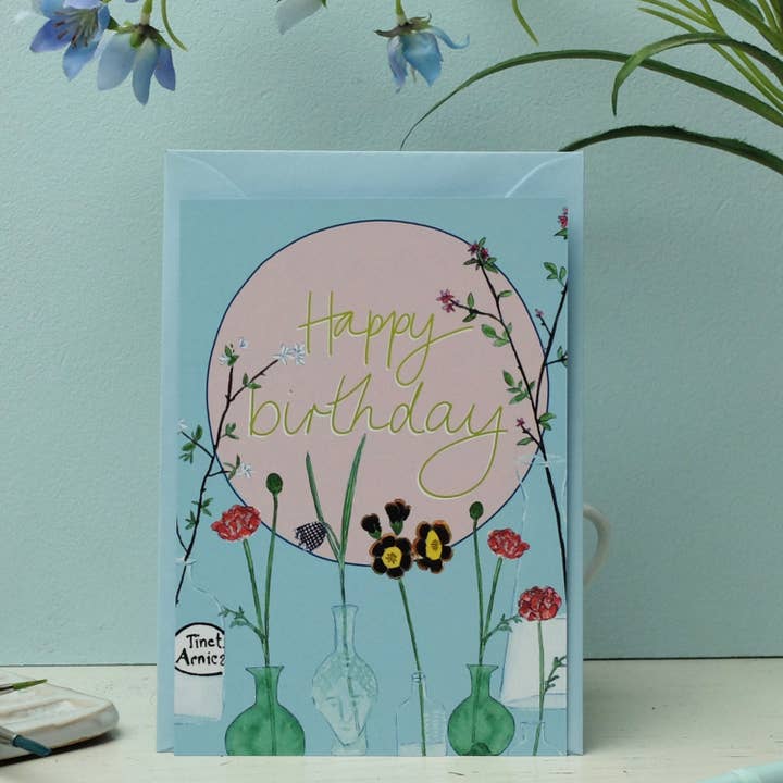 Postkarte Birthday Blumen in Flaschen für den Großhandel von Wonder Of Today