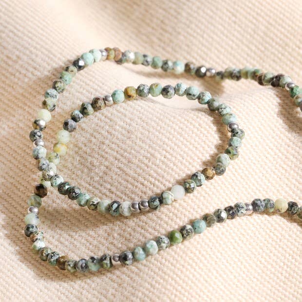 Stainless Steel Green Semi-Precious Stone Beaded Necklace for wholesale by Lisa Angel