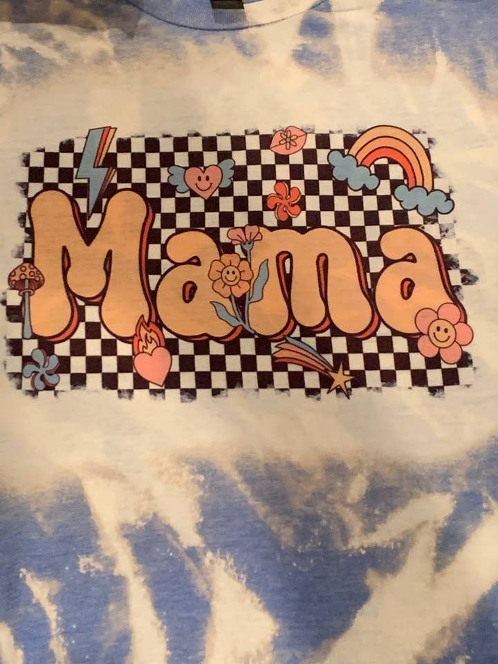 Retro Checkered Mama Bleached Tee for wholesale by Ms Bleached Tees N More