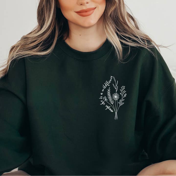 P E T I T R U E - Wholesale Graphic Sweatshirt - Women's - Maybe She Is A Wildflower - Minimalist Flower Crewneck9
