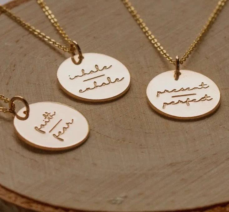 HoopLa - Wholesale Pendant/Charm Necklace - The Mantra Necklace- Stainless Steel 14K Gold- engraved coin10