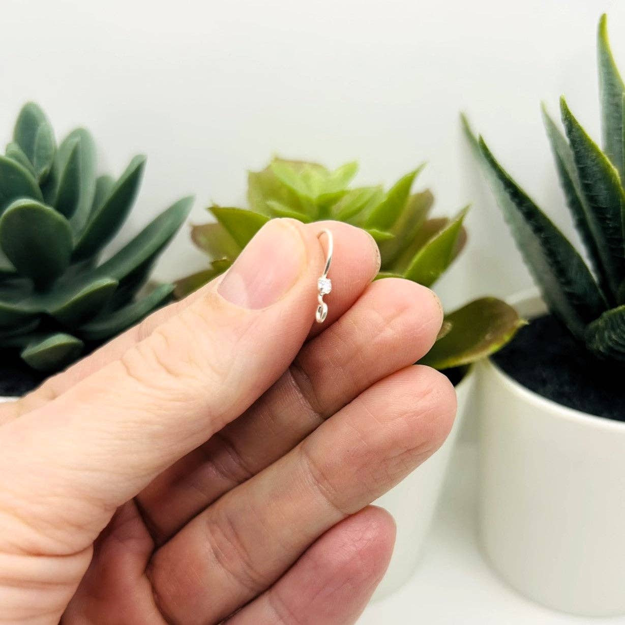 Guerrilla Charm - Wholesale Jewelry Set - Sterling Silver Earring Hooks with Rhinestones, 2 Pieces2