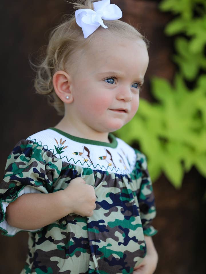 Rylee Faith Designs - Wholesale Bodysuit (Non-Footed) - Baby - Camouflage Duck Smocking Embroidery Girls Romper4