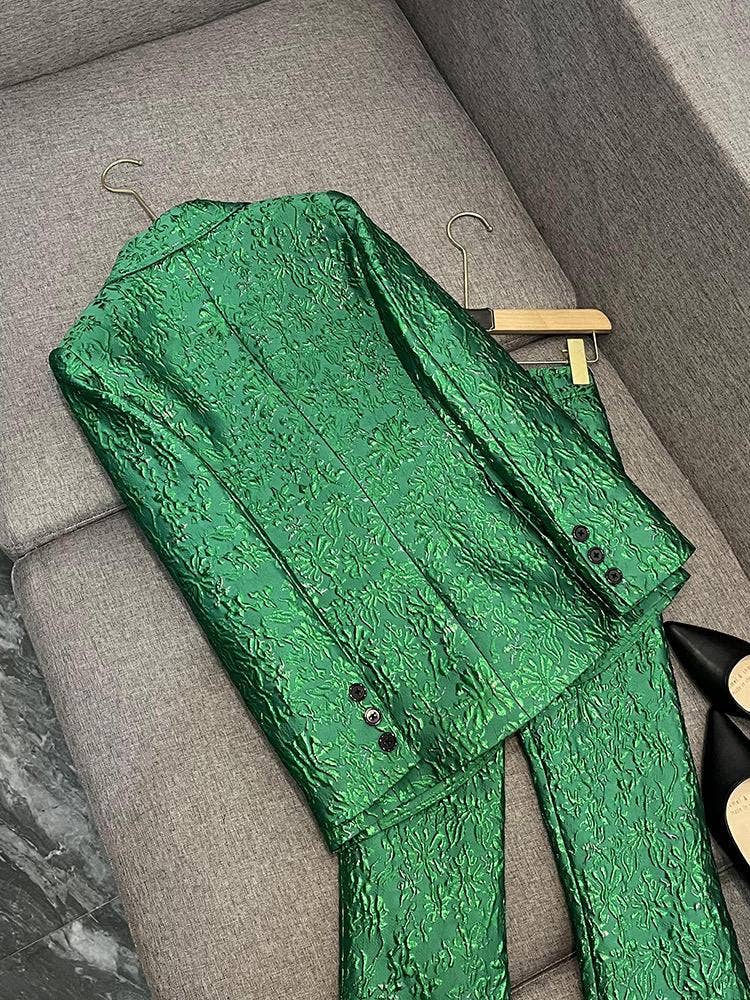 Verde Completo elegante verde con giacca ricamata 3D e pantaloni in vendita all'ingrosso su Faire8