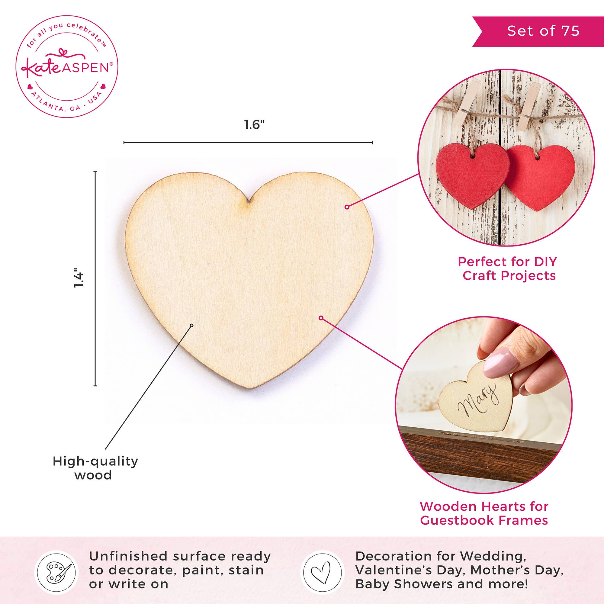 Kate Aspen - Wholesale Guest Book - Wooden Hearts for Guest Book Alternative (Set of 75)2