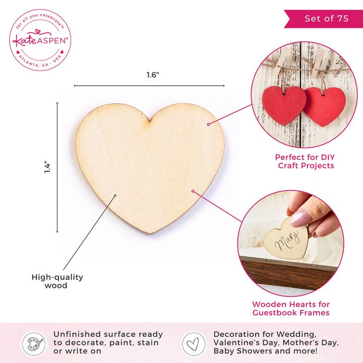 Kate Aspen - Wholesale Guest Book - Wooden Hearts for Guest Book Alternative (Set of 75)2