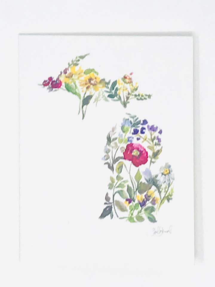 Floral Michigan Greeting Card for wholesale by Shelby Kregel Art and Design