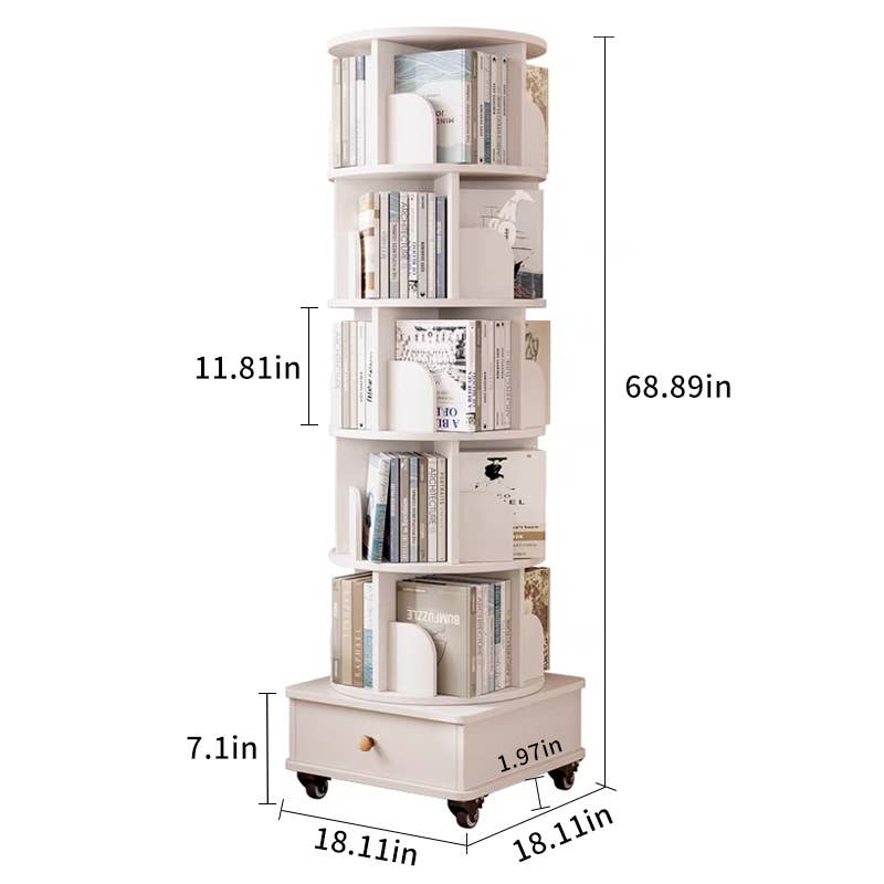39F Inc. - Wholesale Bookcase - Rotating Wooden Bookcase with Storage Drawer,Swivel Design12