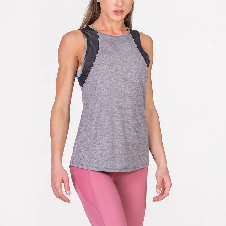 Workout Mighty Tech Mesh mouwloze tanktop in gemêleerd grijs voor wholesale door Gym Aesthetics