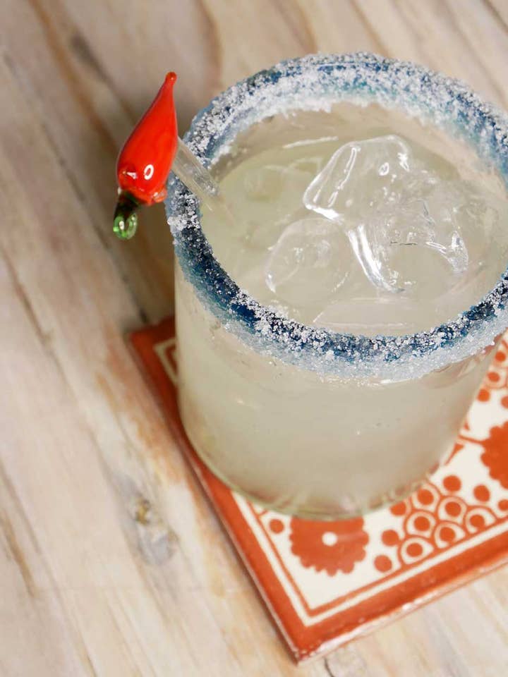 Mexicansk rocks-glas, turkis kant for engroshandel hos Shaker & Makers