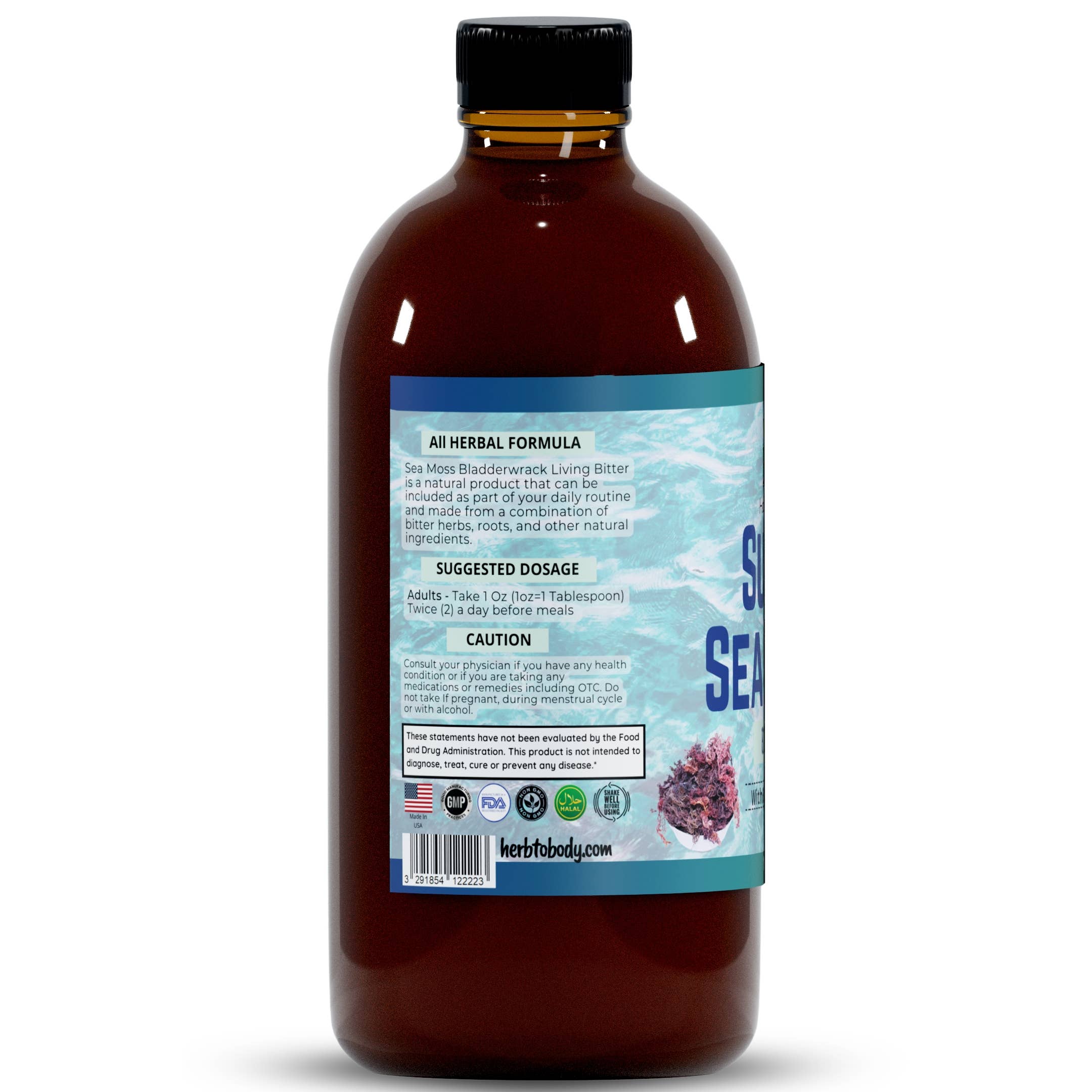 Herb To Body - Venta al por mayor Suplementos/vitaminas para beber - Super Sea Moss Bitter - 16oz | Tónico Herbal Ecológico1