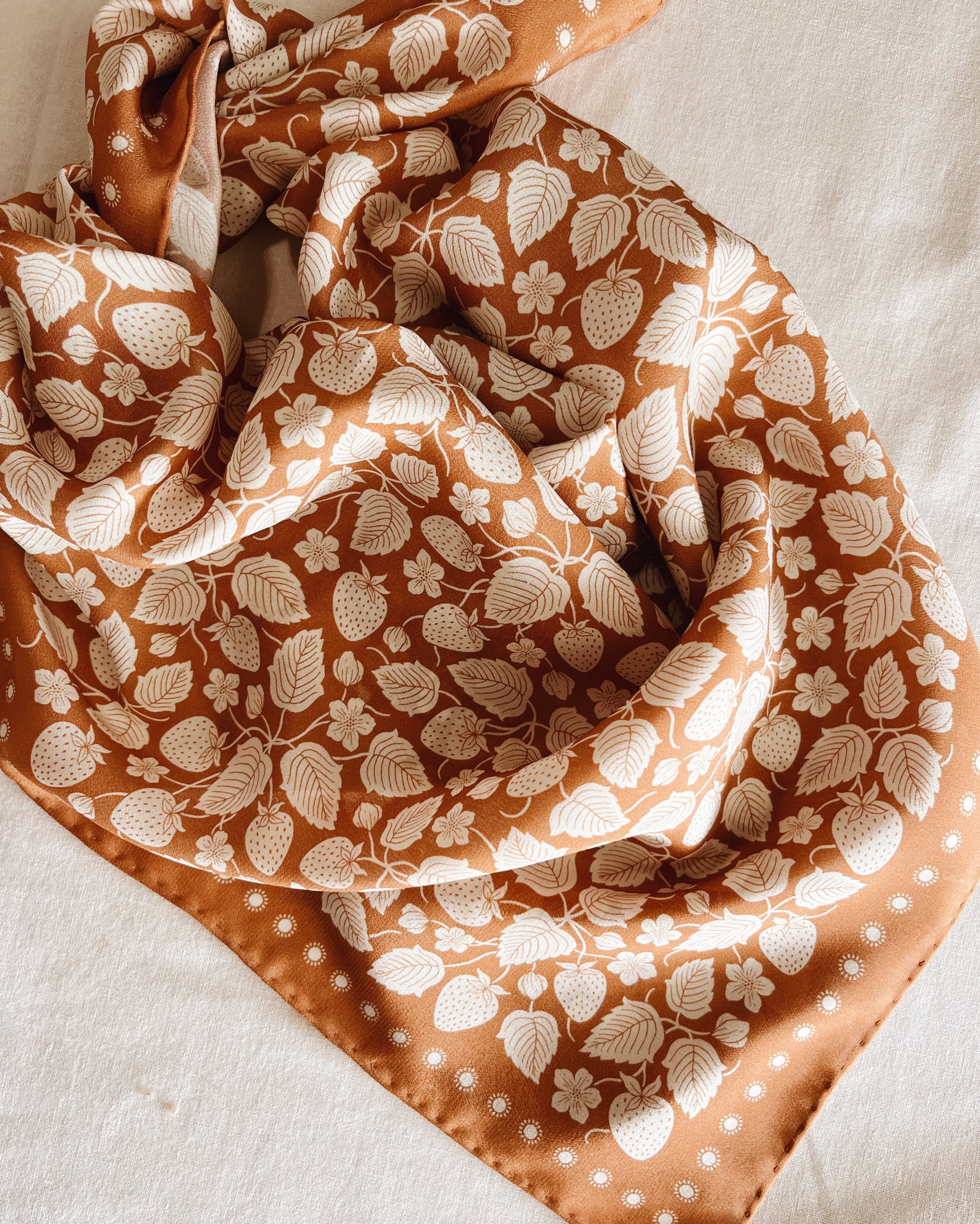 Flora West Design - Wholesale Bandana - Women's - 100% Silk Bandana Scarf Strawberry Patch Western Style2