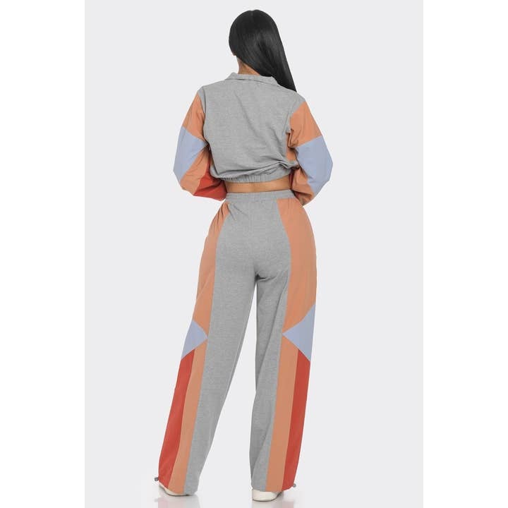 Esmeray Clothing - Wholesale Lounge Set - Women's - 80s Inspired Color Block Zip-Up Sweatsuit Set