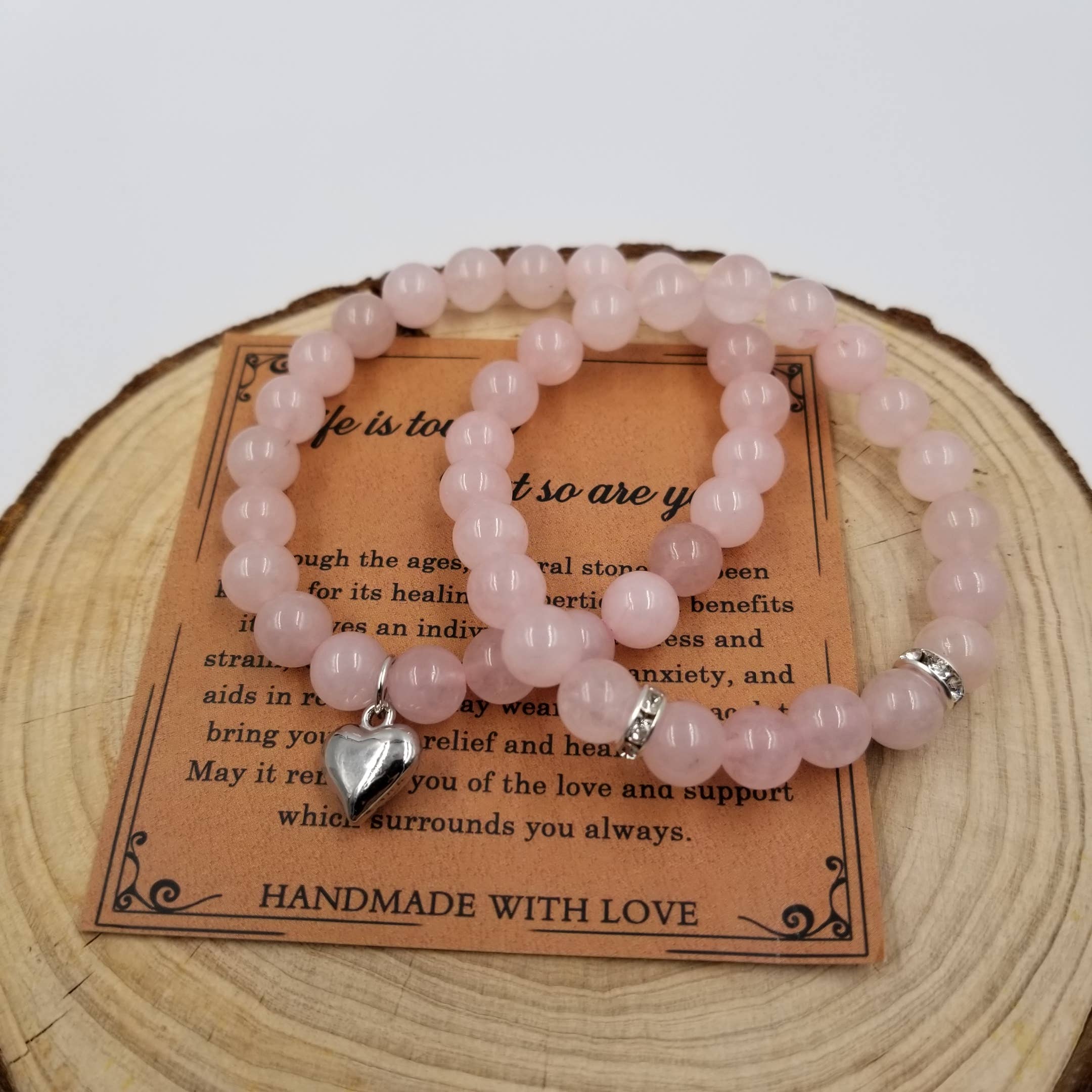 CHAKRA JEWELRY - Wholesale Sieradenset - Natuurlijke roze kristallen hartarmbandset met kaart2