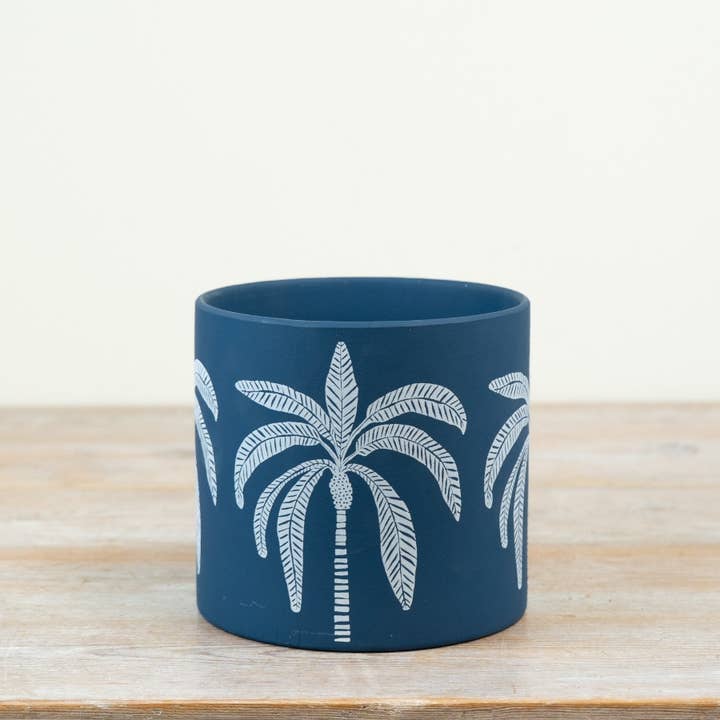 Gainsborough Giftware x Portland Living – wholesale Plant pot – Blue Palm Tree Planter, 16.5cm 1