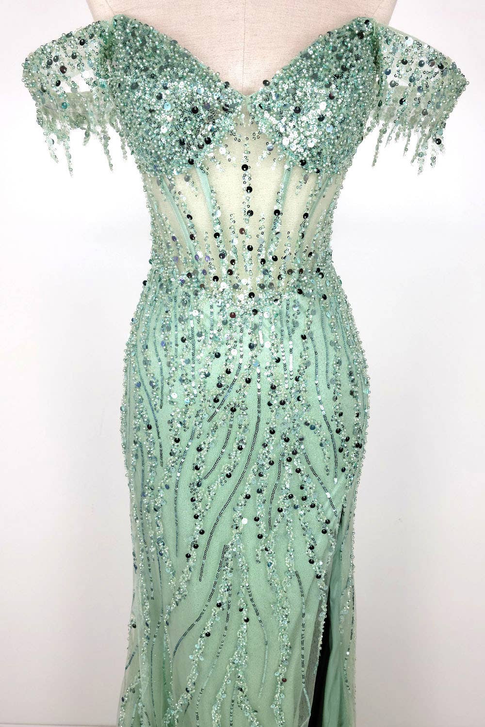 Chicas - Wholesale Gown - Women's - Off the Shoulder Sequin and Bead Long Dress C33154