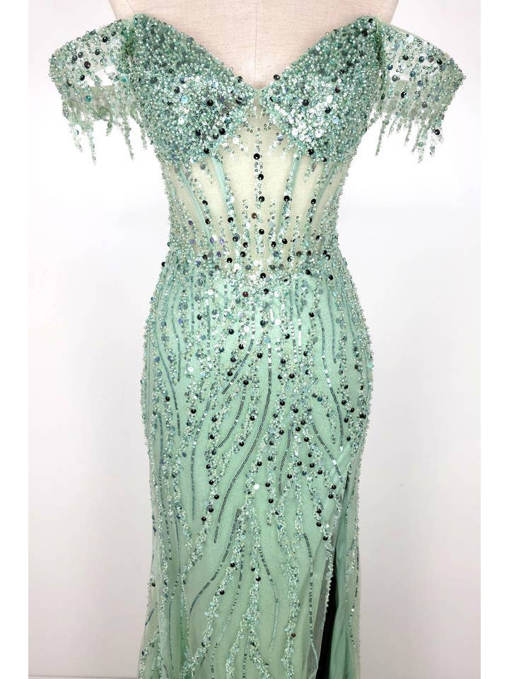 Chicas - Wholesale Gown - Women's - Off the Shoulder Sequin and Bead Long Dress C33154