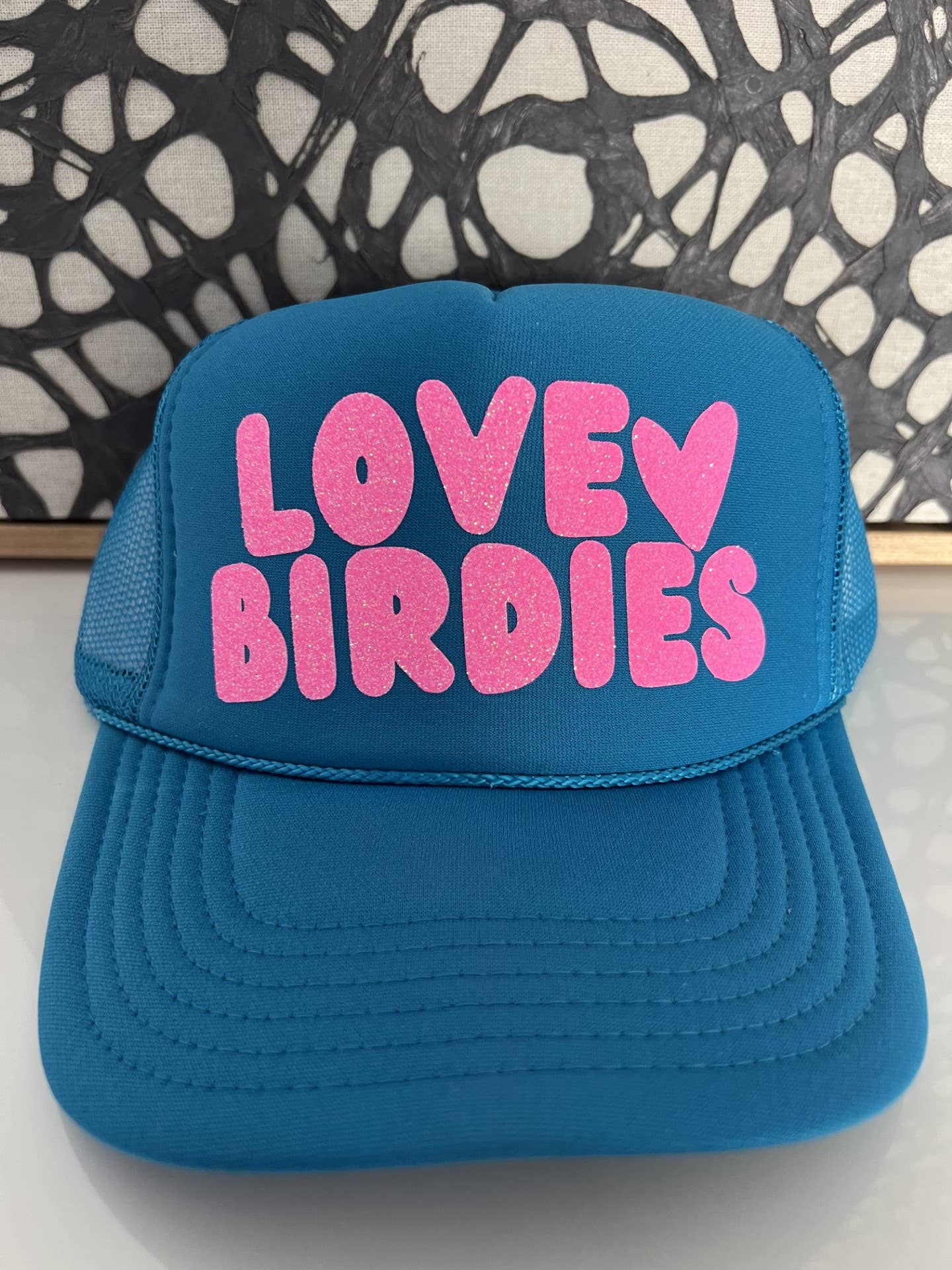 Arnie + Ollie - Wholesale Trucker Hat - Women's - Love Birdies - Neon Blue Trucker1