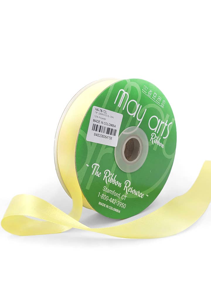 ~7/8"Luster Double Face Satin Ribbon, Lemon Yellow for wholesale by May Arts Ribbon