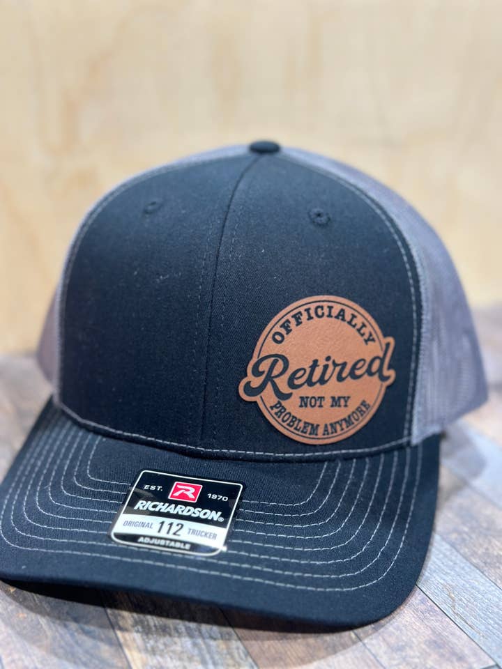 Pensioneret, pensionering, hat, læderlap hat for engroshandel hos Grey Barn Customs