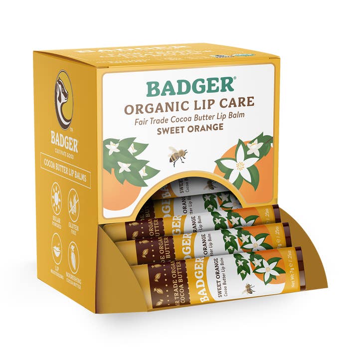 Cocoa Butter Lip Balm - Sweet Orange - 18ct Display for wholesale by Badger Balm