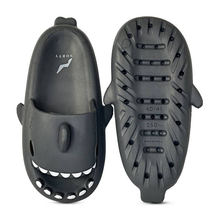 Norty Mens Sized Unisex Cloud Shark Slide Slipper Charcoal and other Purchase Wholesale shark slides. Free Returns & Net 60 Terms on Faire trending on Faire.