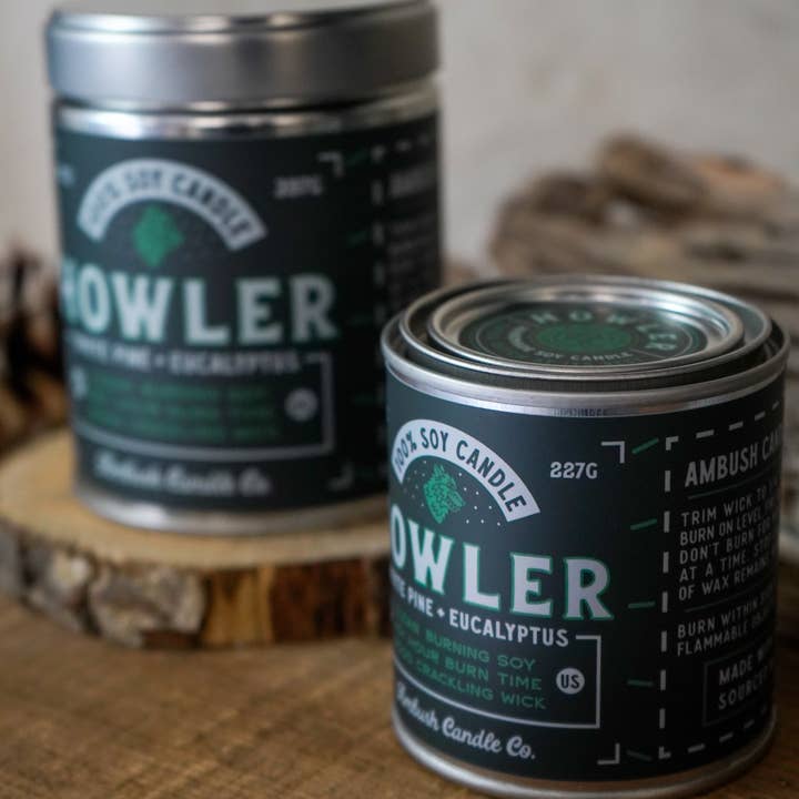 Ambush Candle Co. - Wholesale Jar/Filled Candle - Howler | White Pine + Eucalyptus 8oz Soy Candle5