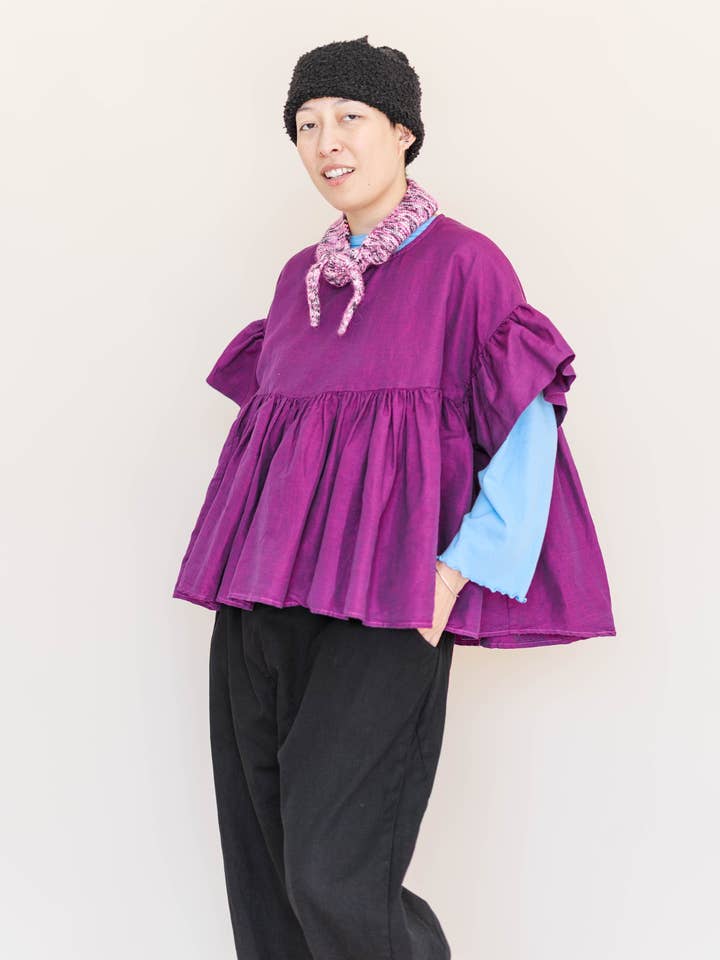 Nettle Studios - Wholesale Blouse - Women's - Size Inclusive Plus Size Purple Gathered Ruffle Blouse5