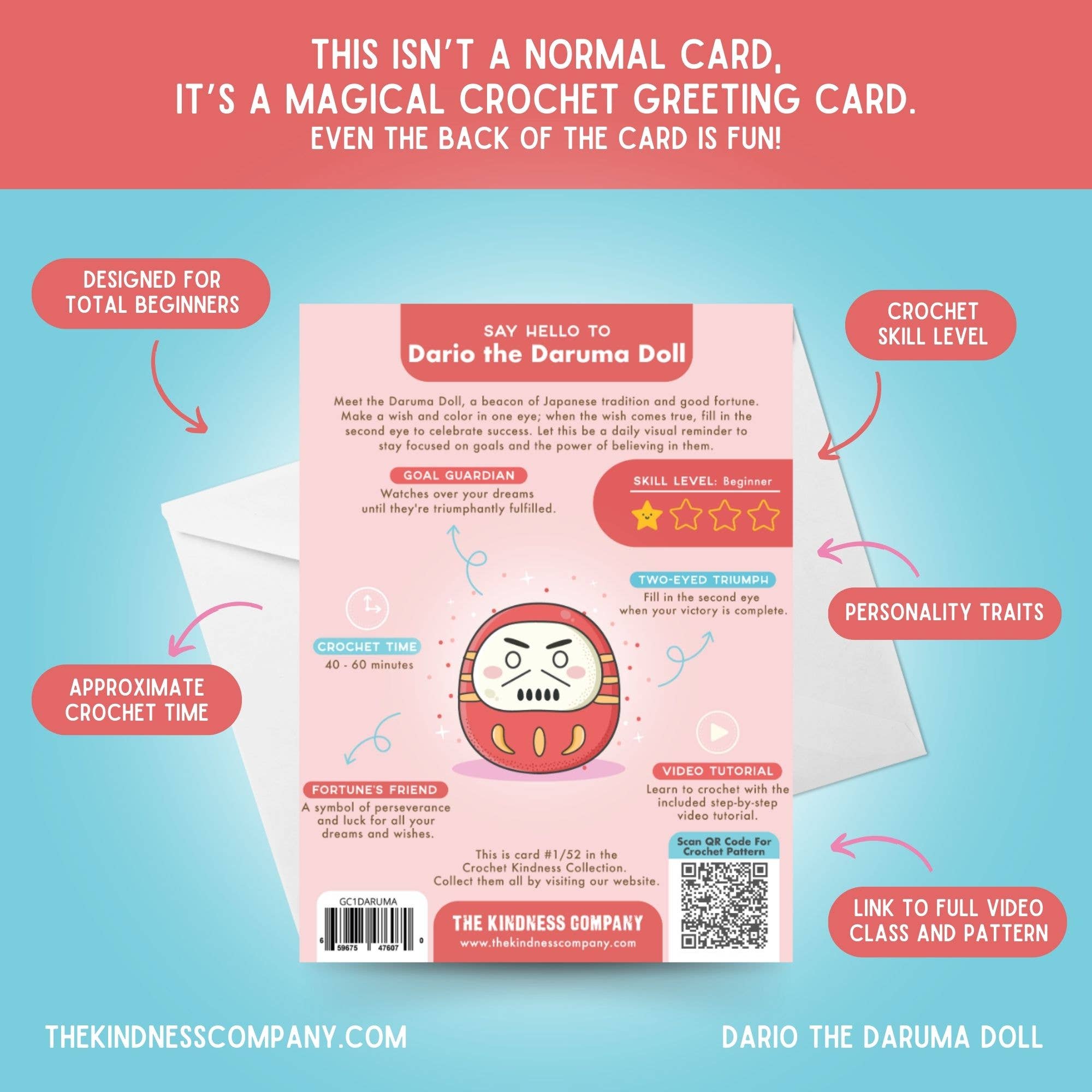 The Kindness Company – wholesale Encouragement card – Encouragement Card & Daruma Doll Crochet Pattern6