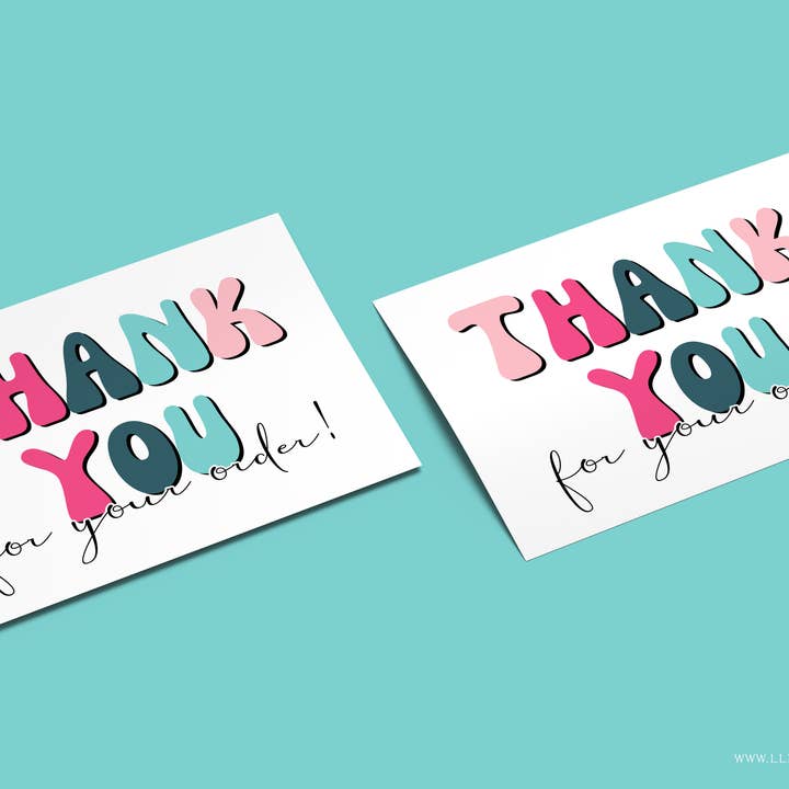 LLB Designs Studio - Wholesale Thank You Card - Packaging Insert | Summer Retro - Thank You | SIZE 4 X 3 INCHES | Card Number: TY48 | Ready To Ship