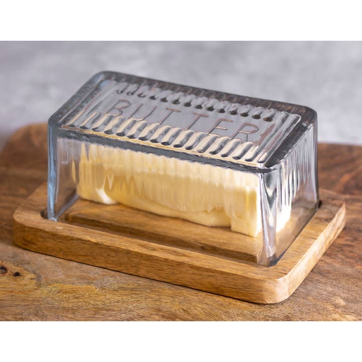 BIDKhome - Wholesale Butter Dish - Wood Butter Dish with Glass Dome