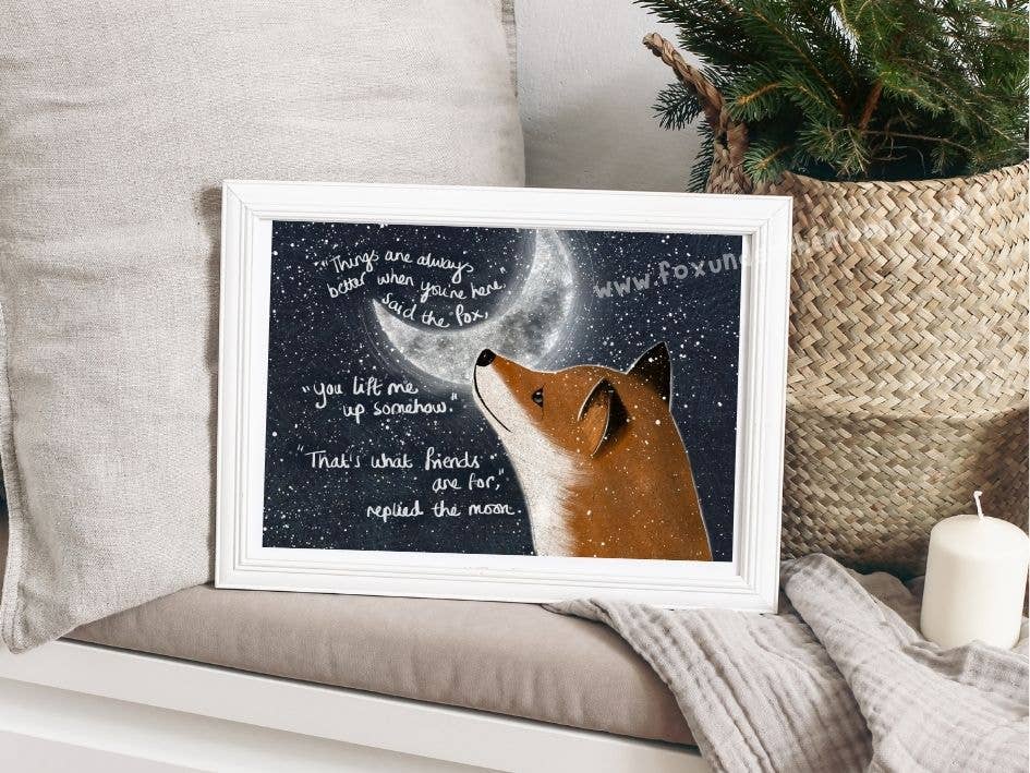 Fox Under The Moon - Venta al por mayor Ilustración - Impresión artística A4 ~ Lift Me Up2