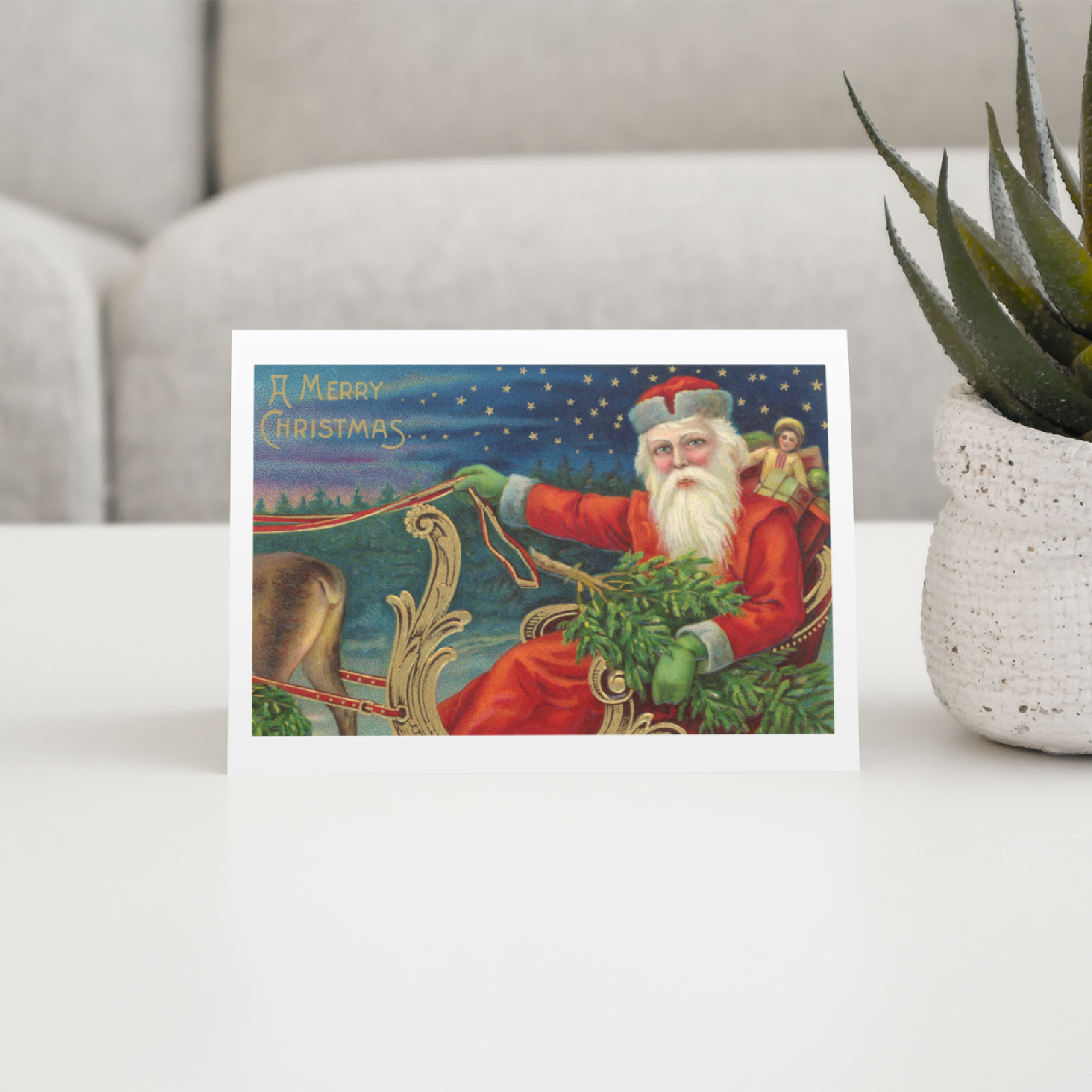 Cheerful Whimsies - Wholesale Christmas Card - Christmas Card. Vintage Santa Sleigh.2