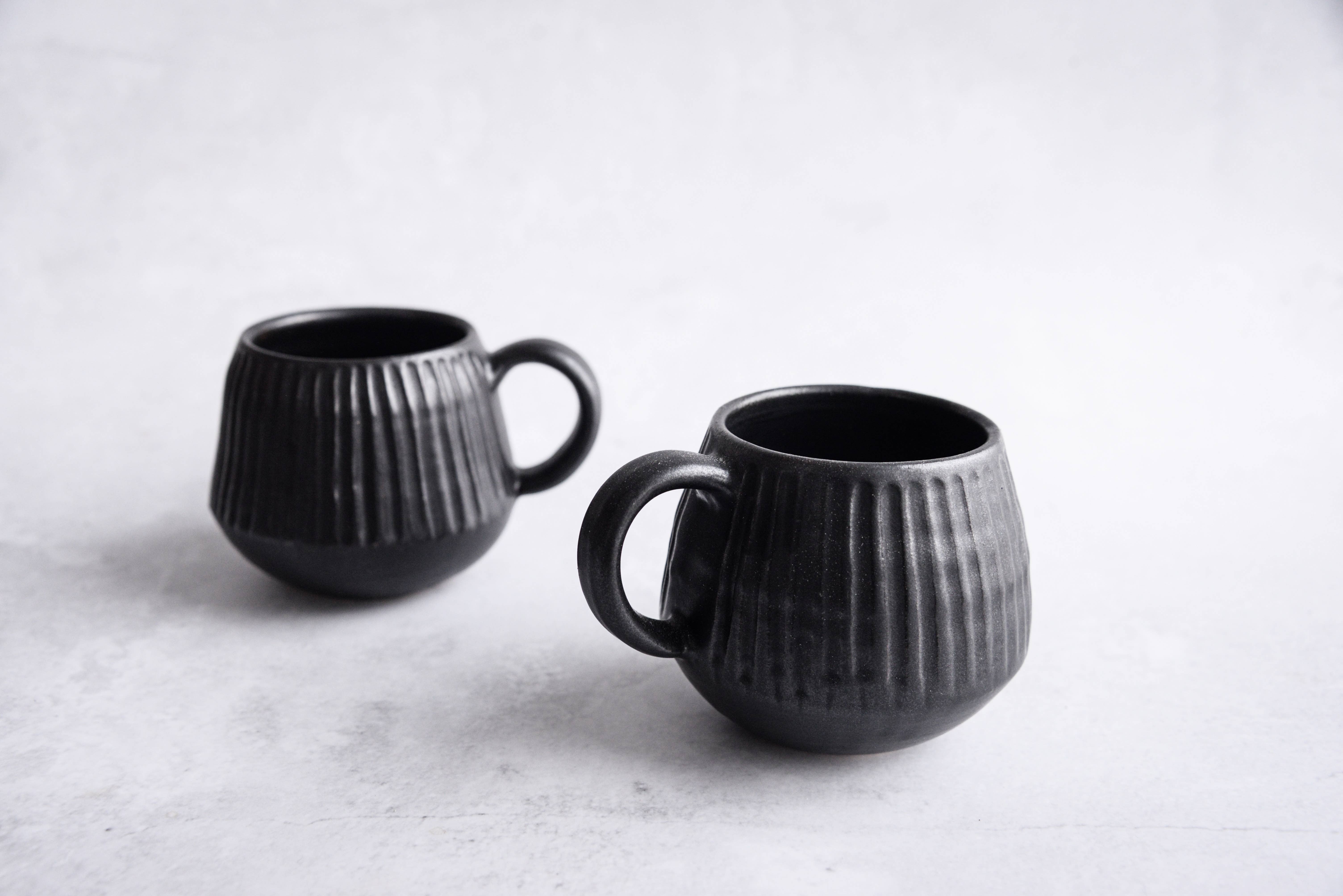 LAIMA CERAMICS (SIA Radosa Apvieniba Spares) - Wholesale Coffee Mug - STONEWARE grey black handmade carved mug minimalist5