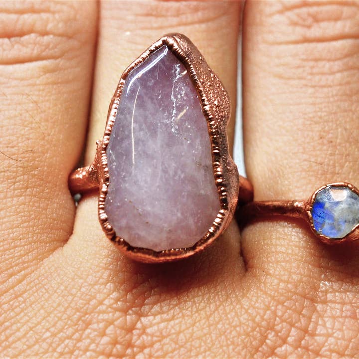 Daddy Daughter Jewelry - Wholesale Cocktail/Statement Ring - Rose Quartz Copper Ring | Pink Quartz Ring2
