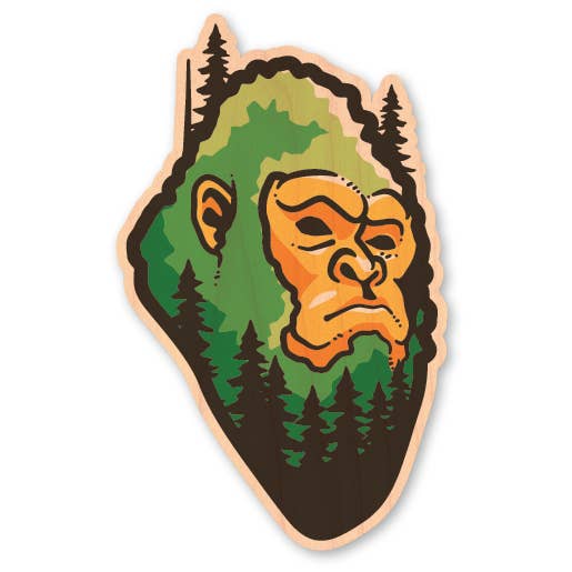 Mini Wood Sticker - Bigfoot Head Forest Scene for wholesale by Morris Magnets